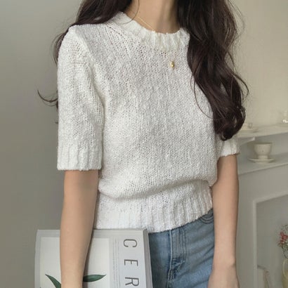 ラウアー LAUIR ブークレ半袖ニット （ホワイト）