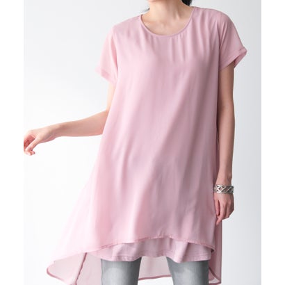 ラナン RANAN ひんやり!異素材使い重ねチュニック (ダスティピンク)