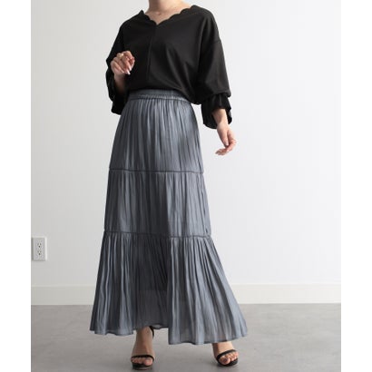 ラナン RANAN サテンプリーツティアードスカート （グレー）