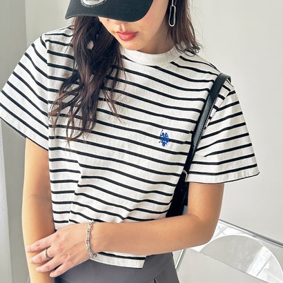 ジーラ GeeRA 【U．S． POLO ASSN．】ショート丈Tシャツ （白系ボーダー）