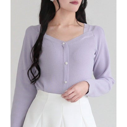 ジュリアブティック JULIA BOUTIQUE ビジューパールボタンハートネックニットトップス24018 （Lavender）