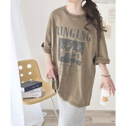 クラシカルエルフ Classical Elf インパクトのあるプリントが魅力。綿100% 前後2wayアシッドウォッシュ 大人のロックバンドT （ベージュ）のサムネイル