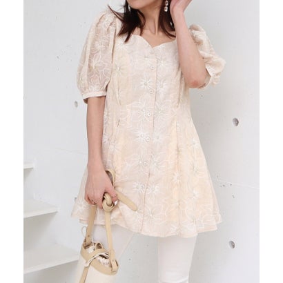 ロイヤルパーティー ROYAL PARTY 花柄ラメ刺繍チュニック (ベージュ)