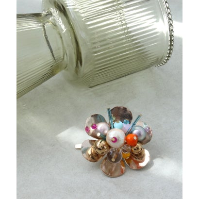 スリーフォータイム Three Four Time コットンパール×パーツMIXフラワーヘアカフ （ピンク）