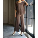 エルフランク ELFRANK バックスリットルーズカットソー&ワイドパンツのセットアップ (B.モカ)
