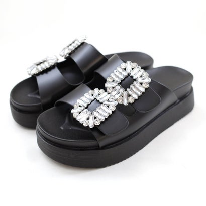 [アミアミ] 厚底ビジューサンダル ダブルベルトサンダル レディース [アミアミ] 厚底サンダル CN107 （ブラック）のサムネイル