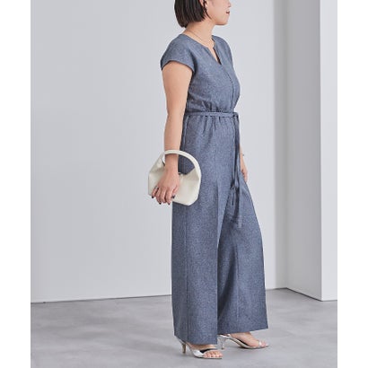 ユアーズ ur's リネンライクヘンリーネックオールインワン （杢ネイビー）