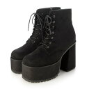 マフモフ Mafmof 【厚底】チャンキーヒールレースアップブーツ MF406 (ブラックスエード)