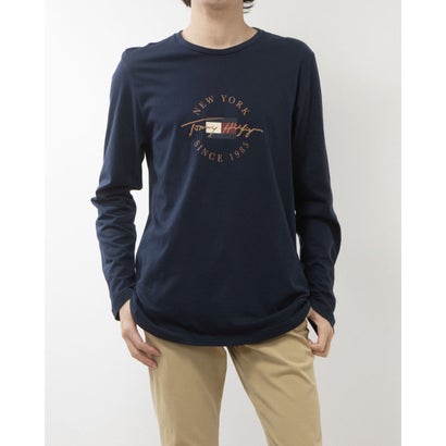 トミー ヒルフィガー TOMMY HILFIGER トミーヒルフィガー Tommy Hilfiger ロンT 長袖 Tシャツ ロゴ メンズ レディース 09T4329 丸首 部屋着 ルームウェア TOMMY HILFIGER L/S CREW NECK （ネイビー）