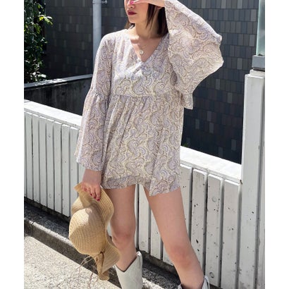 スパイラルガール SPIRALGIRL ペイズリー柄ラメストライプフレアブラウス (オフホワイト系)