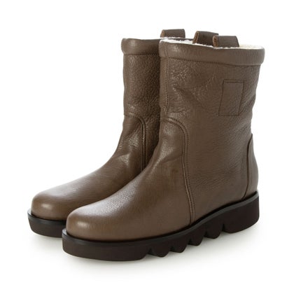 サヤ SAYA 3.5cm本革ボアライニングショートブーツ （グレージュ）