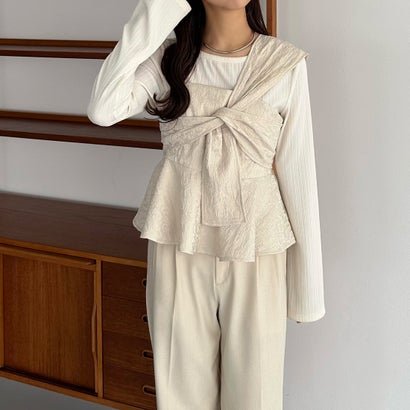 LOCOMALL（ロコンド公式ストア）のカラウティア callautia callautia アシメショルダージャガードキャミビスチェ （ベージュ）｜アングル3