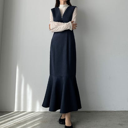 ルエレ Louere Louere 深Vネックツイードマーメイドジャンパースカート （ネイビー）