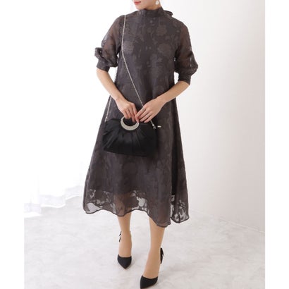レースレディース Lace Ladies バックリボン 総レース プチハイネック Aライン ワンピース (グレー) レースレディース Lace Ladies バックリボン 総レース プチハイネック Aライン ワンピース (グレー)