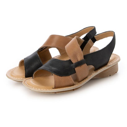 アンナマリア ANNA MALIA 【本革】アンティークレザー カラーコンビ サンダル ウエッジ （ブラックコンビ）