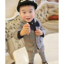 テディショップ Teddyshop キッズ セットアップスーツ チェック柄ジャケット+パンツ 上下2点セット (グレー)