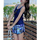 エンジェル ルナ Angel Luna 【フィットネス水着3点セット】 タンクトップ セパレート ショートパンツ 帽子 ノンワイヤー UPF50+ 【返品不可商品】 (ブルー)