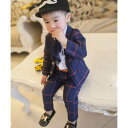 テディショップ Teddyshop キッズ セットアップスーツ チェック柄ジャケット+パンツ 上下2点セット (ネイビー)