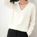 アイカ ica 柔らか カシミアタッチ 薄手 ニット Vネック 長袖 ニットセーター ニットソー ニットトップス 無地 レディース (WT)