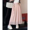 リフ Riff 透け感のある軽やかな風合い ガウチョ スカーチョ ハイウエスト フレアパンツ ワイドパンツ シフォン ウエストゴム ロングパンツ ボトム 無地 (ピンク)