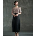 ドレスプラス DRESS+ ワンピース ドレス 結婚式 異素材ドッキング (ベージュ)