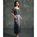 ドレスプラス DRESS+ ワンピース ドレス 結婚式 異素材ドッキング (グレー)