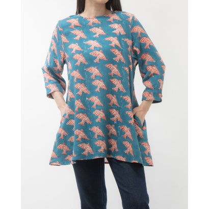 カンカン KANKAN 空飛ぶ鳥ブロックプリントチュニック (ターコイズ)