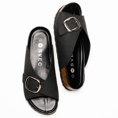 シュベック SVEC バックルフラットサンダル (ブラック)