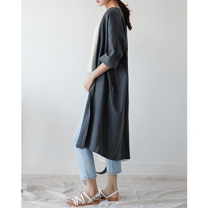 リリーオブバリー Lily of Valley ロング シャツ ガウン 上品 清楚 レディース オーバーサイズ ワンピース 長袖 ミモレ丈 (NV)