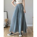 リリーオブバリー Lily of Valley ウエストゴム フレア プリーツ ワイドパンツ ロング 無地 上品 カジュアル 大人可愛い (BL)