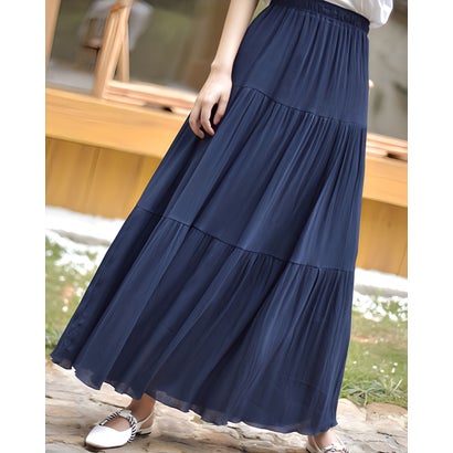 リリーオブバリー Lily of Valley リネンライク ティアード ロング スカート ふんわり フレア Aライン カジュアル マキシ丈 （NV）