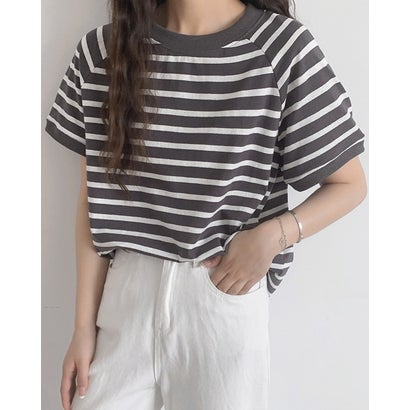 リリーオブバリー Lily of Valley ボーダー カットソー Tシャツ トップス ゆったり 半袖 カジュアル 上品 クルーネック （NV）