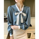 リリーオブバリー Lily of Valley バイカラー ボウタイ ブラウス 上品 事務服 長袖 ツートン 清楚 きれいめ オフィス (SB)