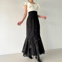 ジュノア JUNOAH ラッフルニットドッキングシアージャガードマーメイドワンピース (ホワイト)