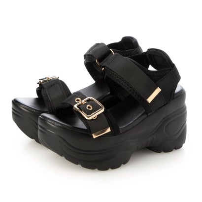 ラスドット lus. ダブルベルト厚底スポーツサンダル （ブラック／ブラック）