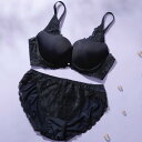 パリーゼ Palissee つるんとキレイ美しい盛り3/4カップブラ&ショーツ ひびきにくいブラ Tシャツブラ【返品不可商品】 (ブラック)