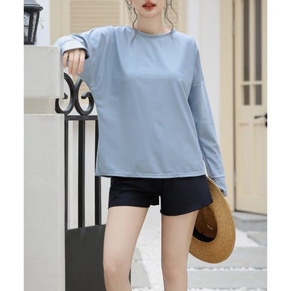 エンジェル ルナ Angel Luna 【タンキニ水着4点セット】レディース 体型カバー 長袖シャツ ラッシュガード セパレート ビキニ ショートパンツ 無地 露出控えめ UVカット率99% U【返品不可商品】