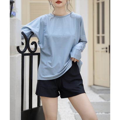 エンジェル ルナ Angel Luna 【タンキニ水着4点セット】レディース 体型カバー 長袖シャツ ラッシュガード セパレート ビキニ ショートパンツ 無地 露出控えめ UVカット率99% U【返品不可商品】