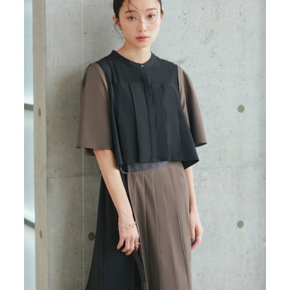 ルイルエブティック RUIRUE BOUTIQUE バイカラーシャツプリーツ半袖ワンピース (ブラック×チャコール) ルイルエブティック RUIRUE BOUTIQUE バイカラーシャツプリーツ半袖ワンピース (ブラック×チャコール)