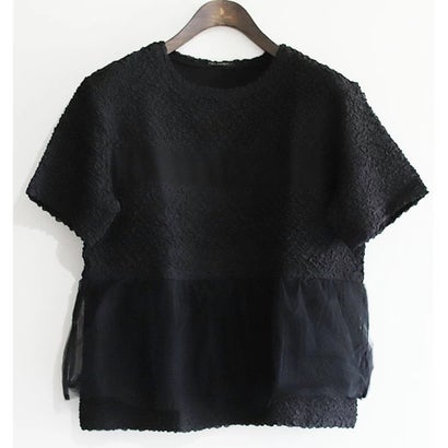 リアルキューブ REAL CUBE シフォンチュールペプラムトップス （ブラック）