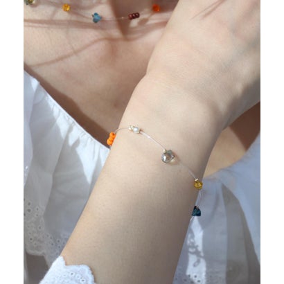 スリーフォータイム Three Four Time クリアワイヤードロップブレス (グリーン)