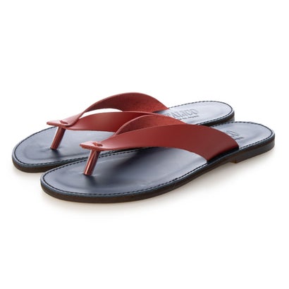 イタリコ ITALICO 徳島レザー トング フラット ビーチ サンダル （レッド×ネイビー）