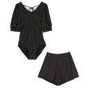 ティティベイト titivate ラウンドネックパフスリーブワンピース/セット水着 (ブラック)