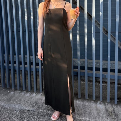 ジュノア JUNOAH タイトダブルストラップキャミワンピース (ブラウン)