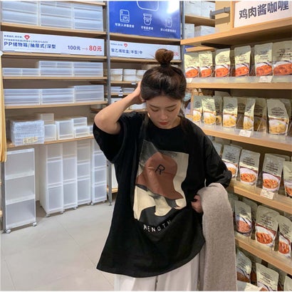 アンドカワイイ And Kawaii Tシャツ 半袖 ロゴプリント レディース 夏 韓国ファッション （ブラック）