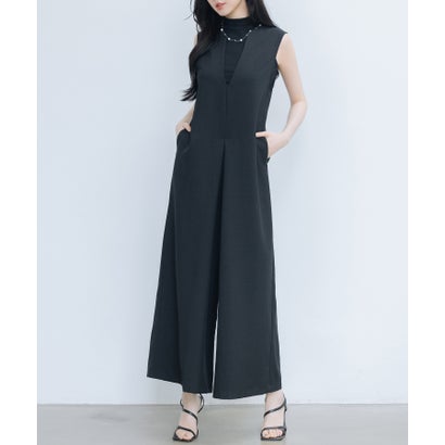 セゾンドパピヨン SAISON DE PAPILLON IラインシルエットVネックサロペット （ブラック）