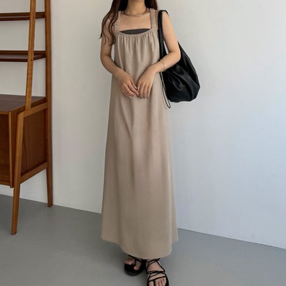 カラウティア callautia callautia ギャザーデザインリネンキャミワンピース (グレージュ) カラウティア callautia callautia ギャザーデザインリネンキャミワンピース (グレージュ)