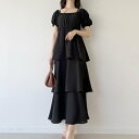 ジュノア JUNOAH 2wayオフショルティアードワンピース (ブラック)