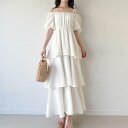 ジュノア JUNOAH 2wayオフショルティアードワンピース (ホワイト)