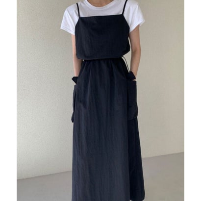 ビビッドレディ VIVIDLADY ドローストリングロングワンピース ジャンパーワンピース 春ワンピース （ブラック）